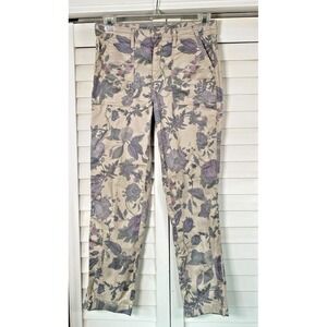 Chicos Womens Pants Multicolor Floral Smokey Taupe Ankle Flex Waist | 2 Tall